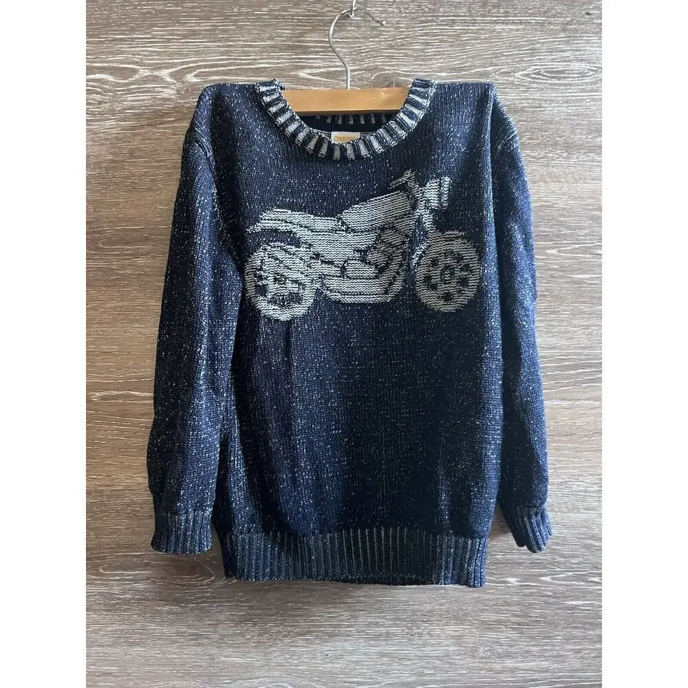 Gymboree Boy Sweater 3t Motorcycle Blue Cars crew neck knit